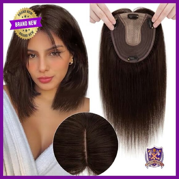 Real Human Hair Topper No Bangs 13x15cm Silk Base 150% Density Clip In main image 7
